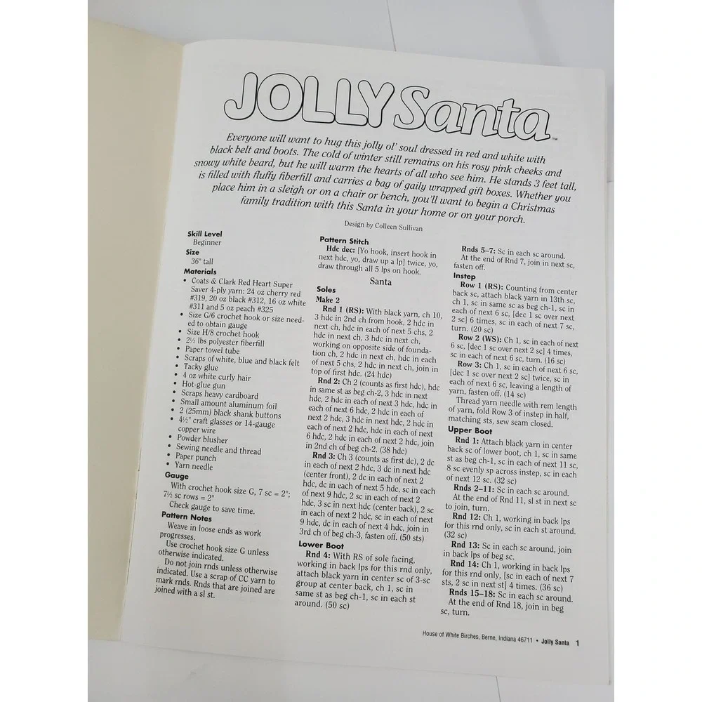 Vintage Jolly Santa Crochet Pattern House of White Birches 101112 36 Inch Santa